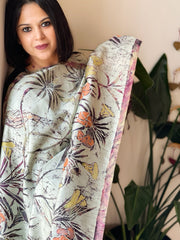 Handpainted & Batik Hand Dyed Dupatta in Handwoven Mul Silk - Masakalee