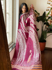 Handpainted & Batik Hand Dyed Dupatta in Handwoven Mul Silk - Masakalee