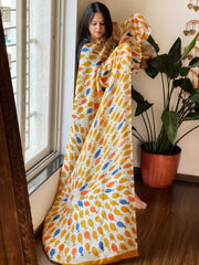 Handpainted & Batik Hand Dyed Dupatta in Handwoven Mul Silk - Masakalee