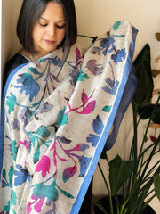 Handpainted & Batik Hand Dyed Dupatta in Handwoven Mul Silk - Masakalee