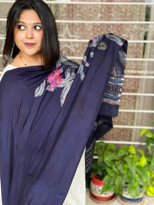 Handpainted & Batik Hand Dyed Dupatta in Modal Silk - Masakalee