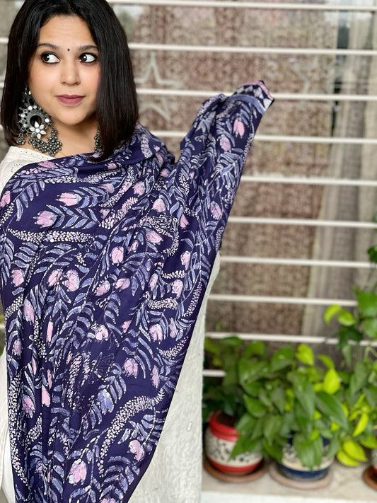 Handpainted & Batik Hand Dyed Dupatta in Modal Silk - Masakalee