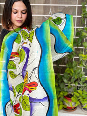 Handpainted Dupatta in Tussar Silk - Masakalee