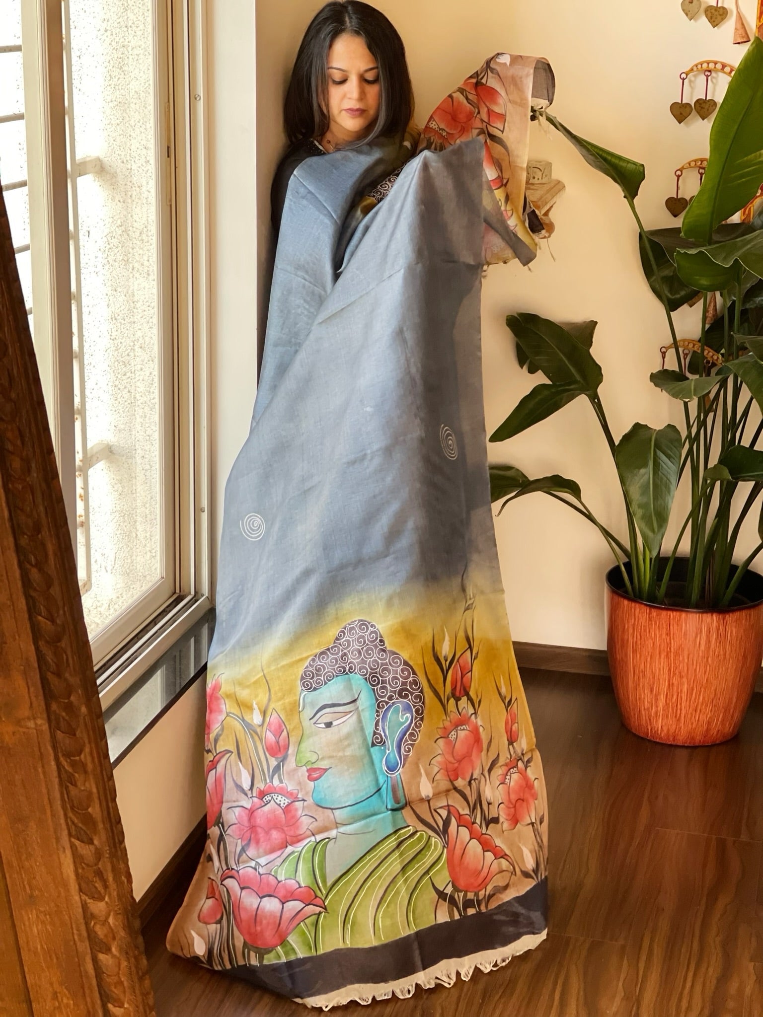 Handpainted Dupatta in Tussar Silk - Masakalee