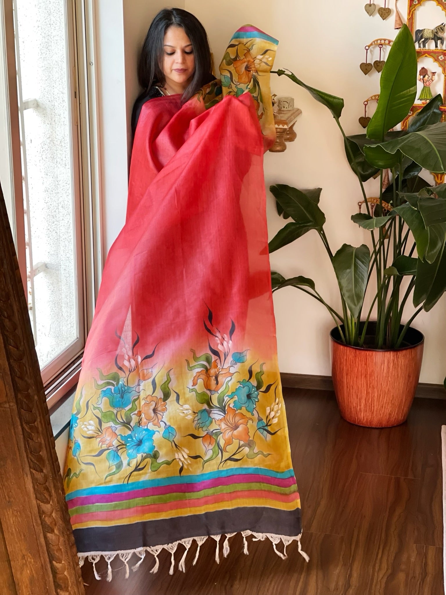 Handpainted Dupatta in Tussar Silk - Masakalee