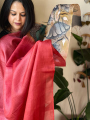 Handpainted Dupatta in Tussar Silk - Masakalee