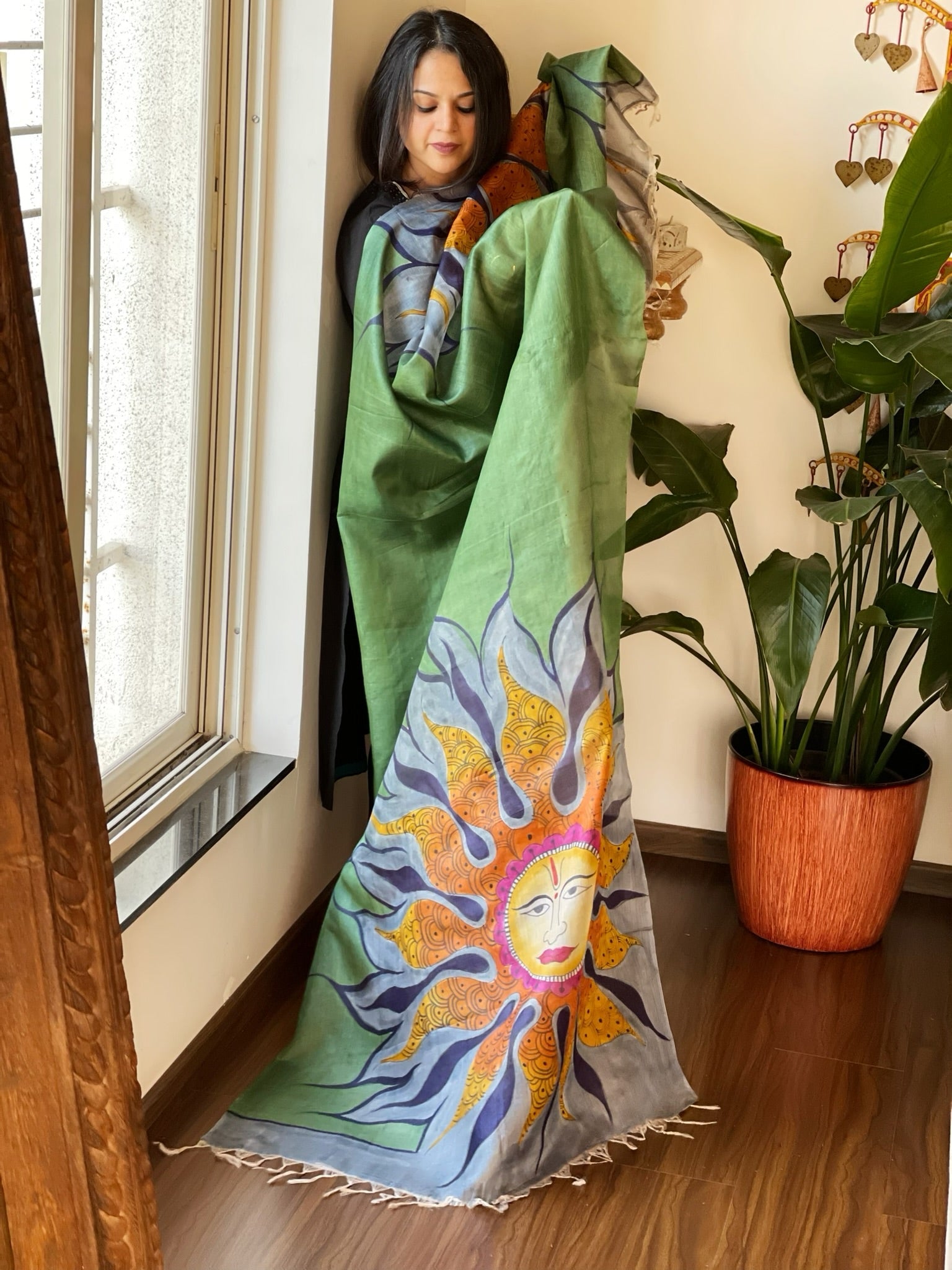 Handpainted Dupatta in Tussar Silk - Masakalee