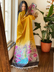 Handpainted Dupatta in Tussar Silk - Masakalee