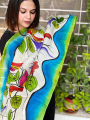 Handpainted Dupatta in Tussar Silk - Masakalee