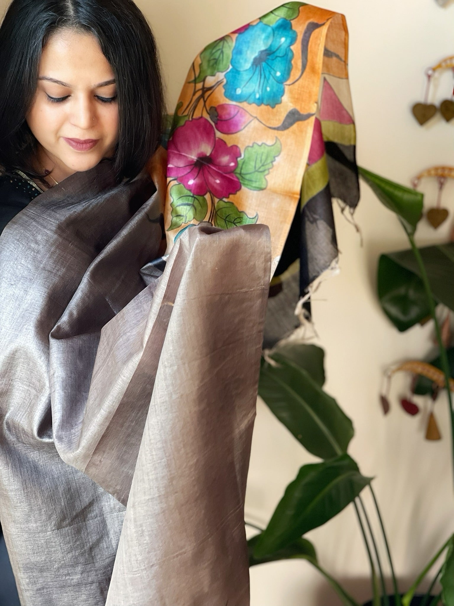 Handpainted Dupatta in Tussar Silk - Masakalee