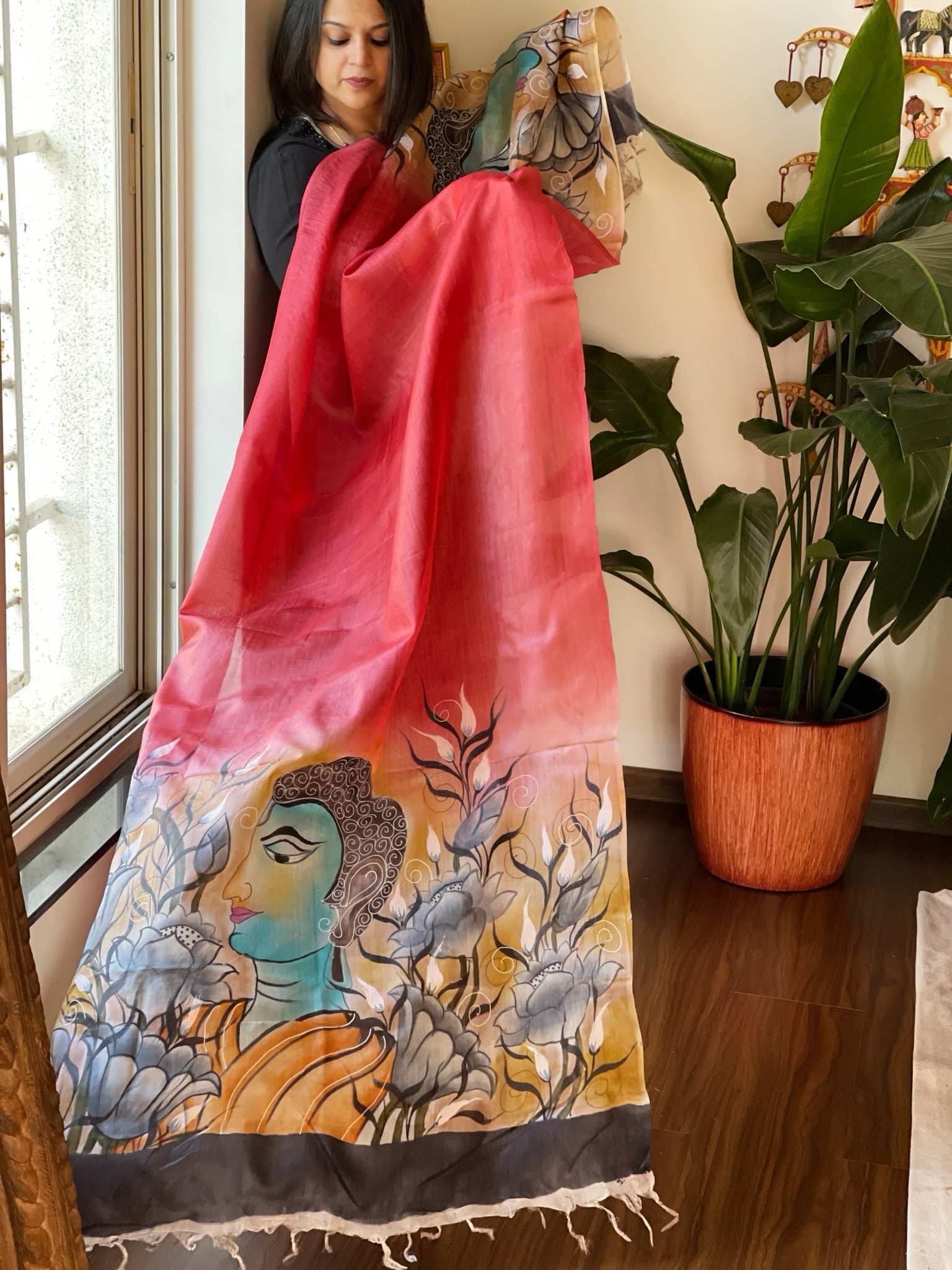 Handpainted Dupatta in Tussar Silk - Masakalee