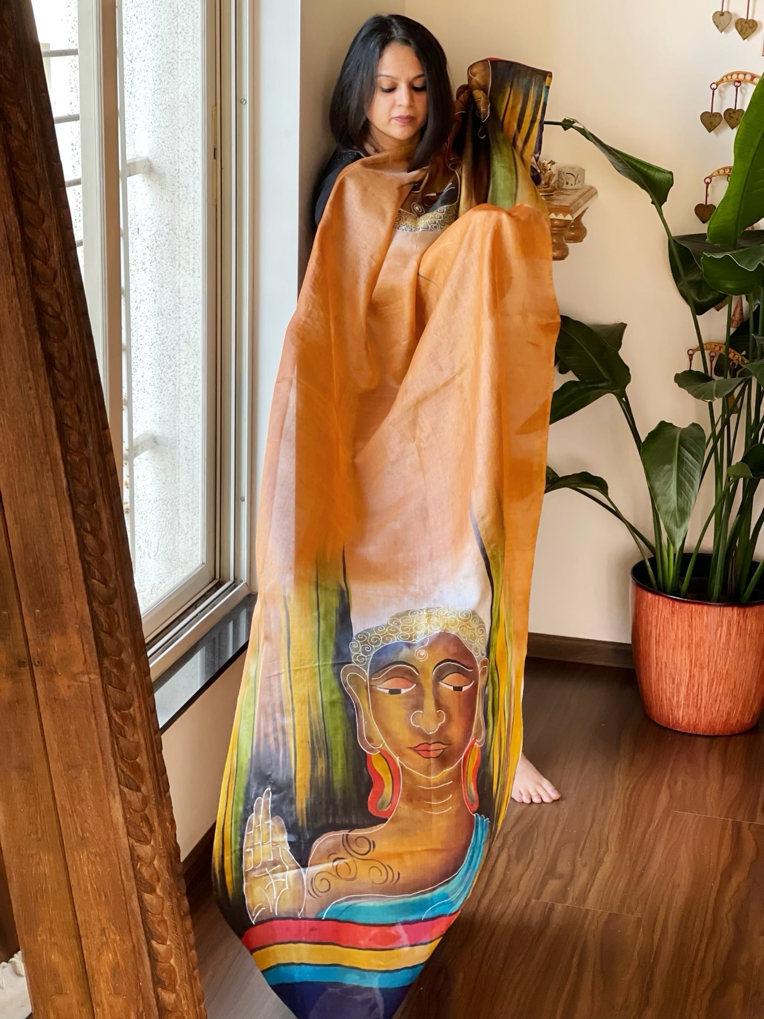 Handpainted Dupatta in Tussar Silk - Masakalee