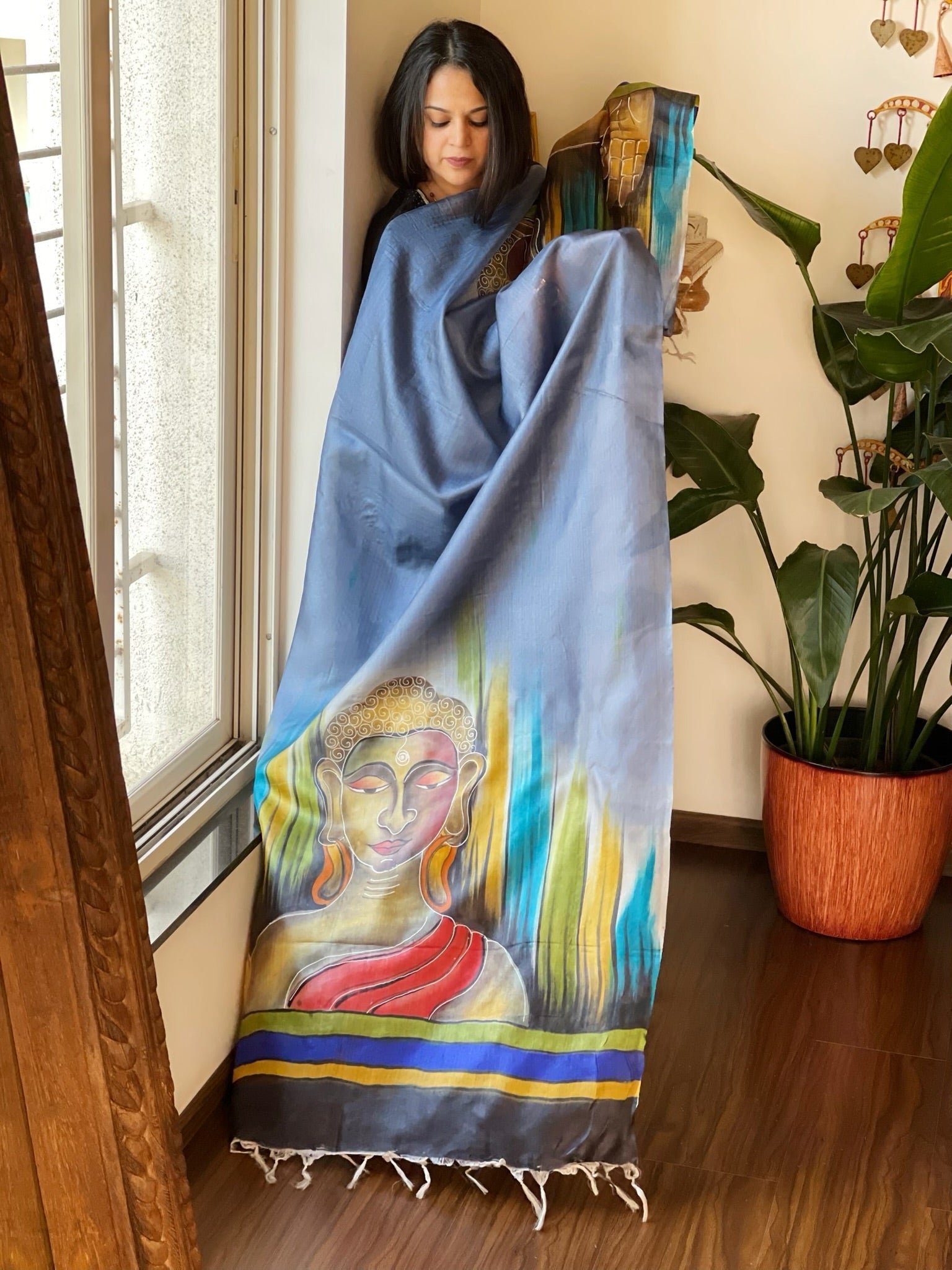 Handpainted Dupatta in Tussar Silk - Masakalee