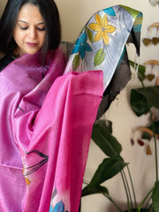 Handpainted Dupatta in Tussar Silk - Masakalee