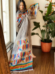 Handpainted Dupatta in Tussar Silk - Masakalee