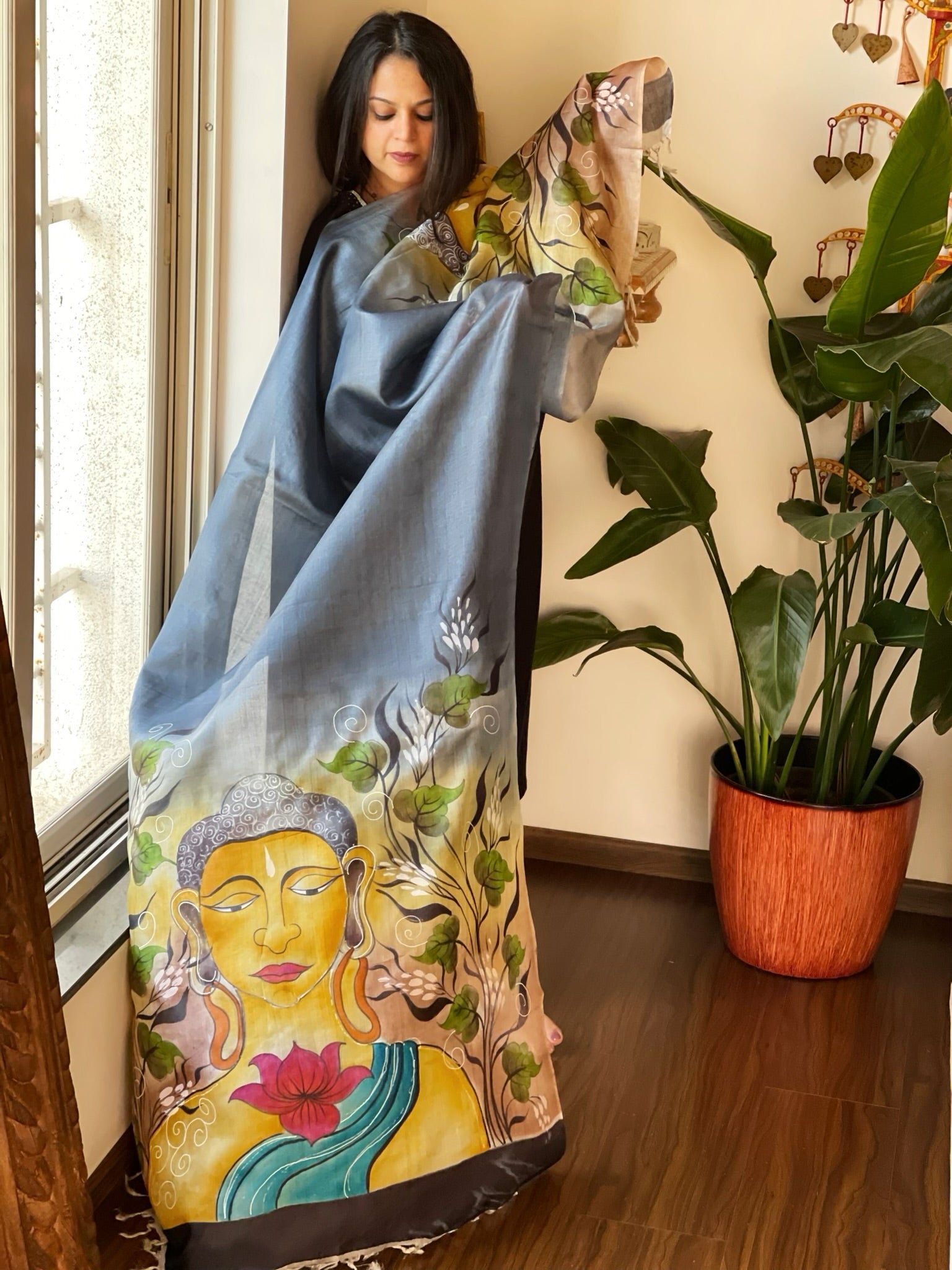 Handpainted Dupatta in Tussar Silk - Masakalee