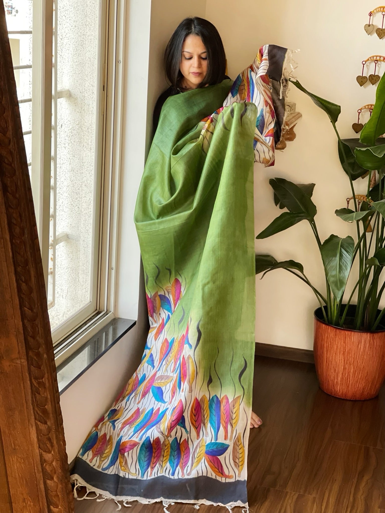 Handpainted Dupatta in Tussar Silk - Masakalee