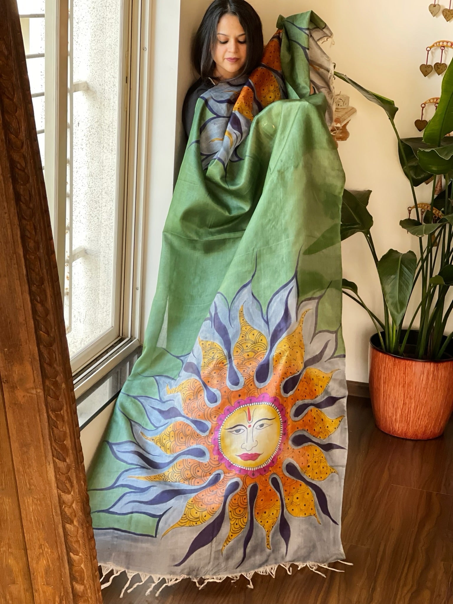 Handpainted Dupatta in Tussar Silk - Masakalee