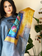 Handpainted Dupatta in Tussar Silk - Masakalee