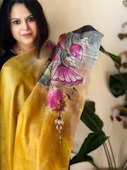 Handpainted Dupatta in Tussar Silk - Masakalee