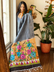 Handpainted Dupatta in Tussar Silk - Masakalee
