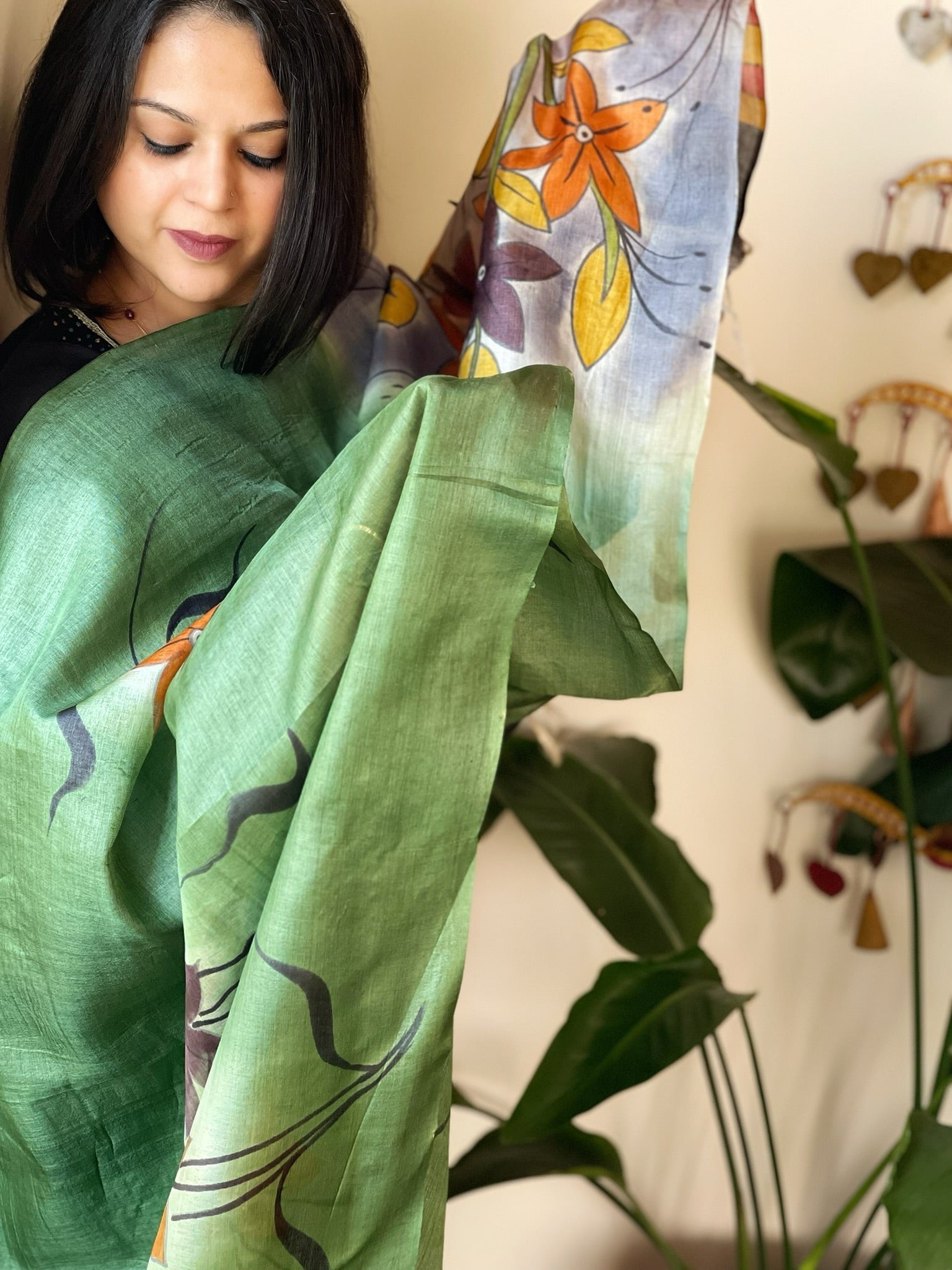 Handpainted Dupatta in Tussar Silk - Masakalee