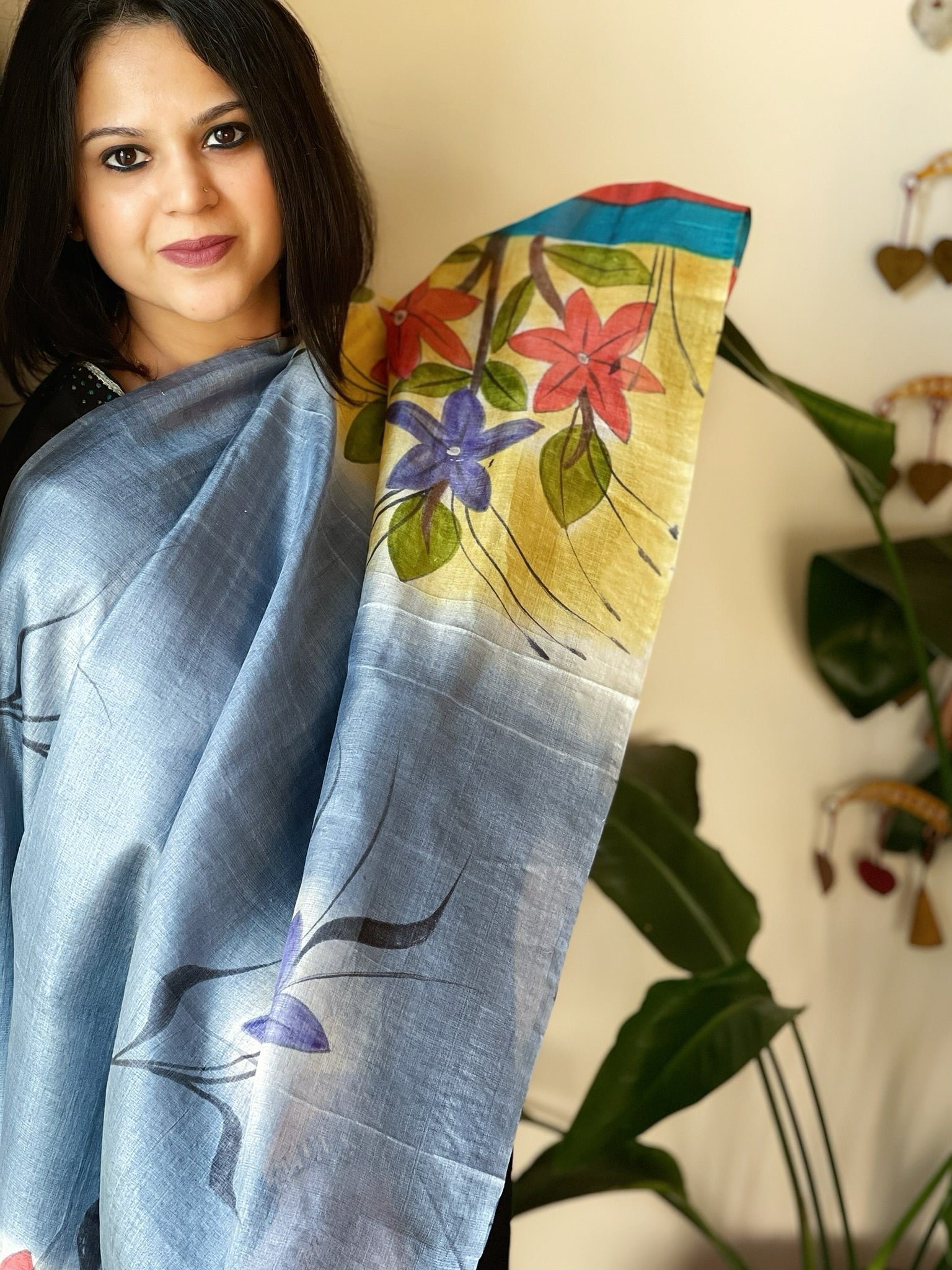 Handpainted Dupatta in Tussar Silk - Masakalee