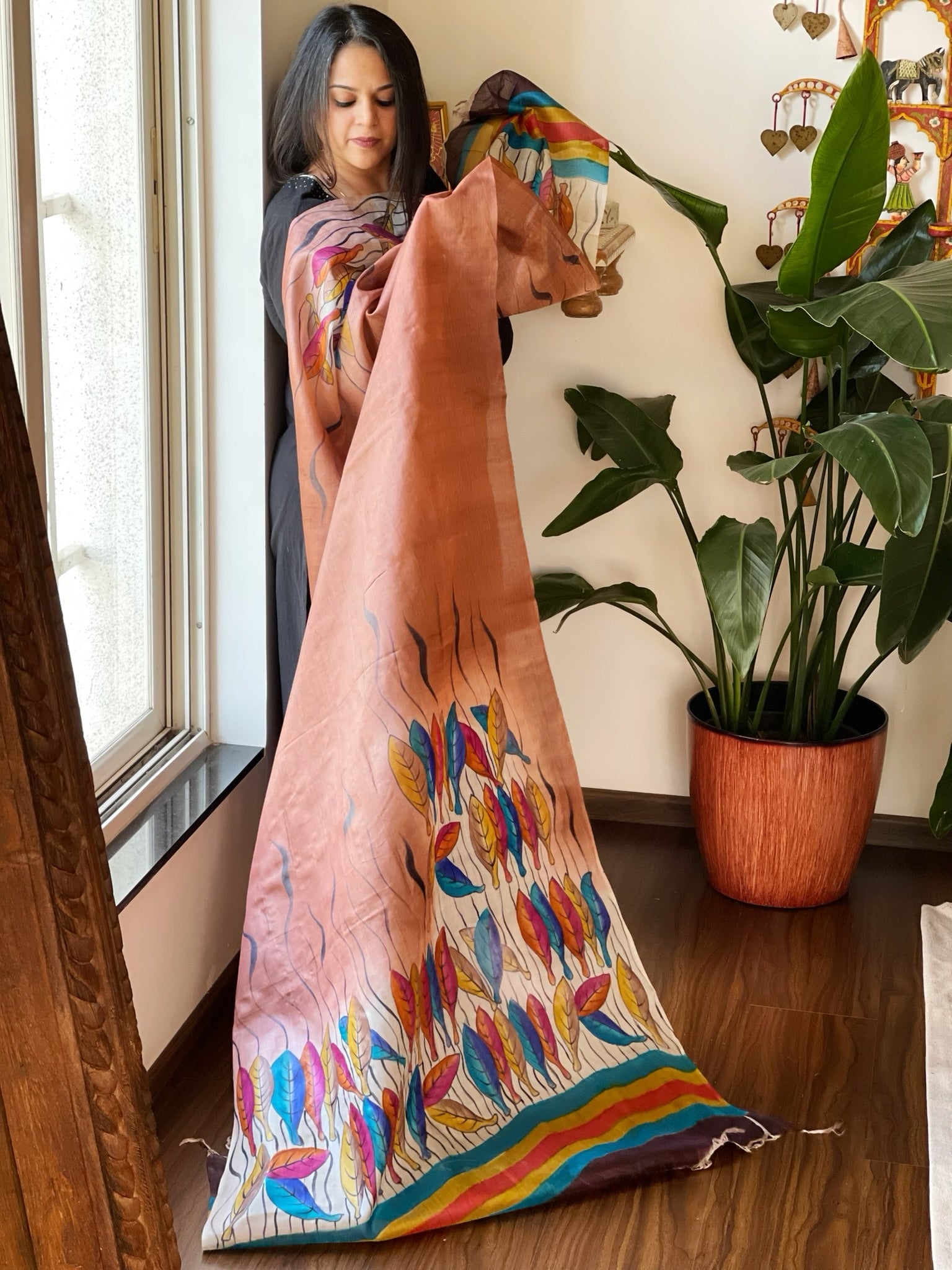 Handpainted Dupatta in Tussar Silk - Masakalee