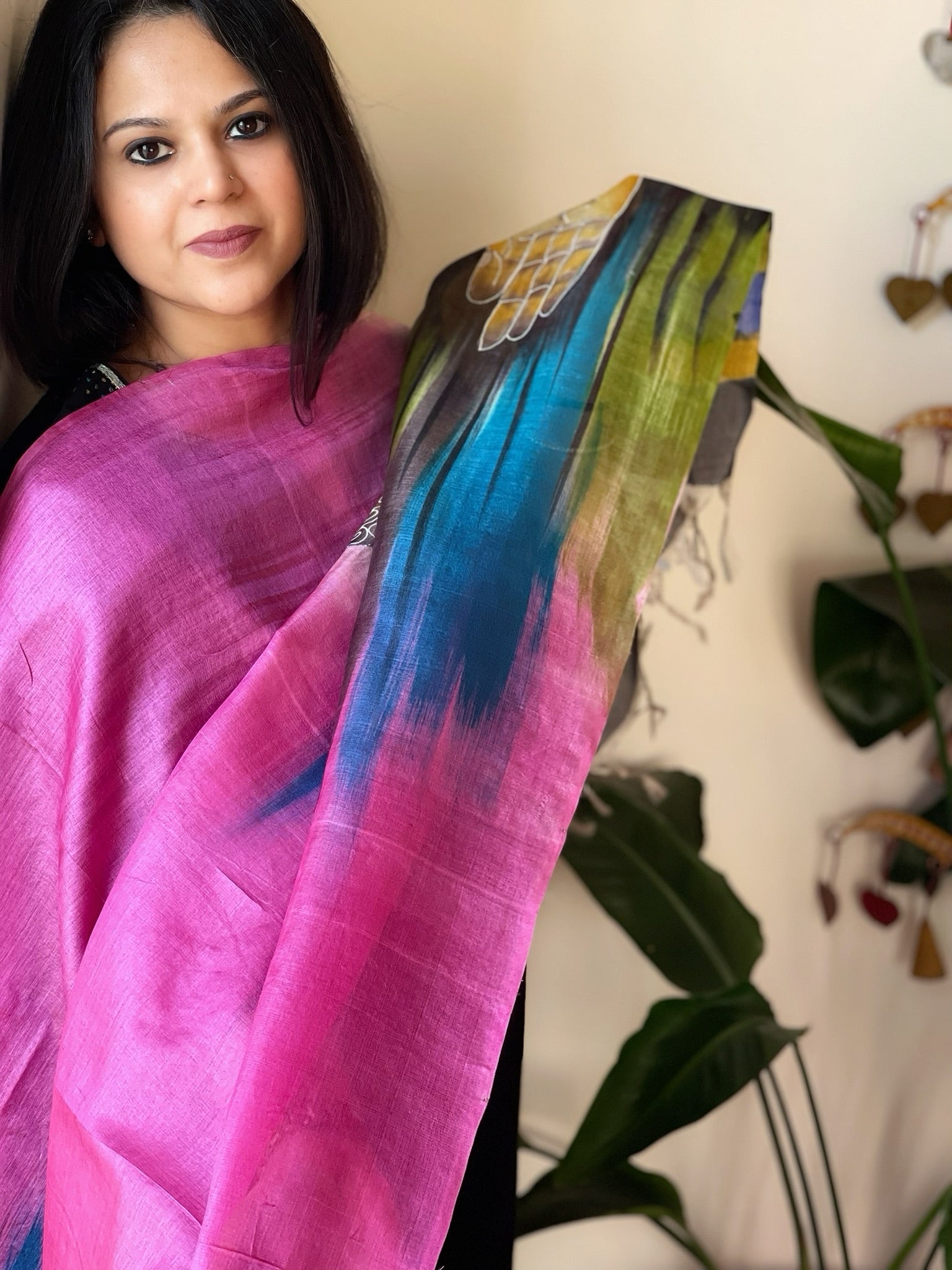 Handpainted Dupatta in Tussar Silk - Masakalee