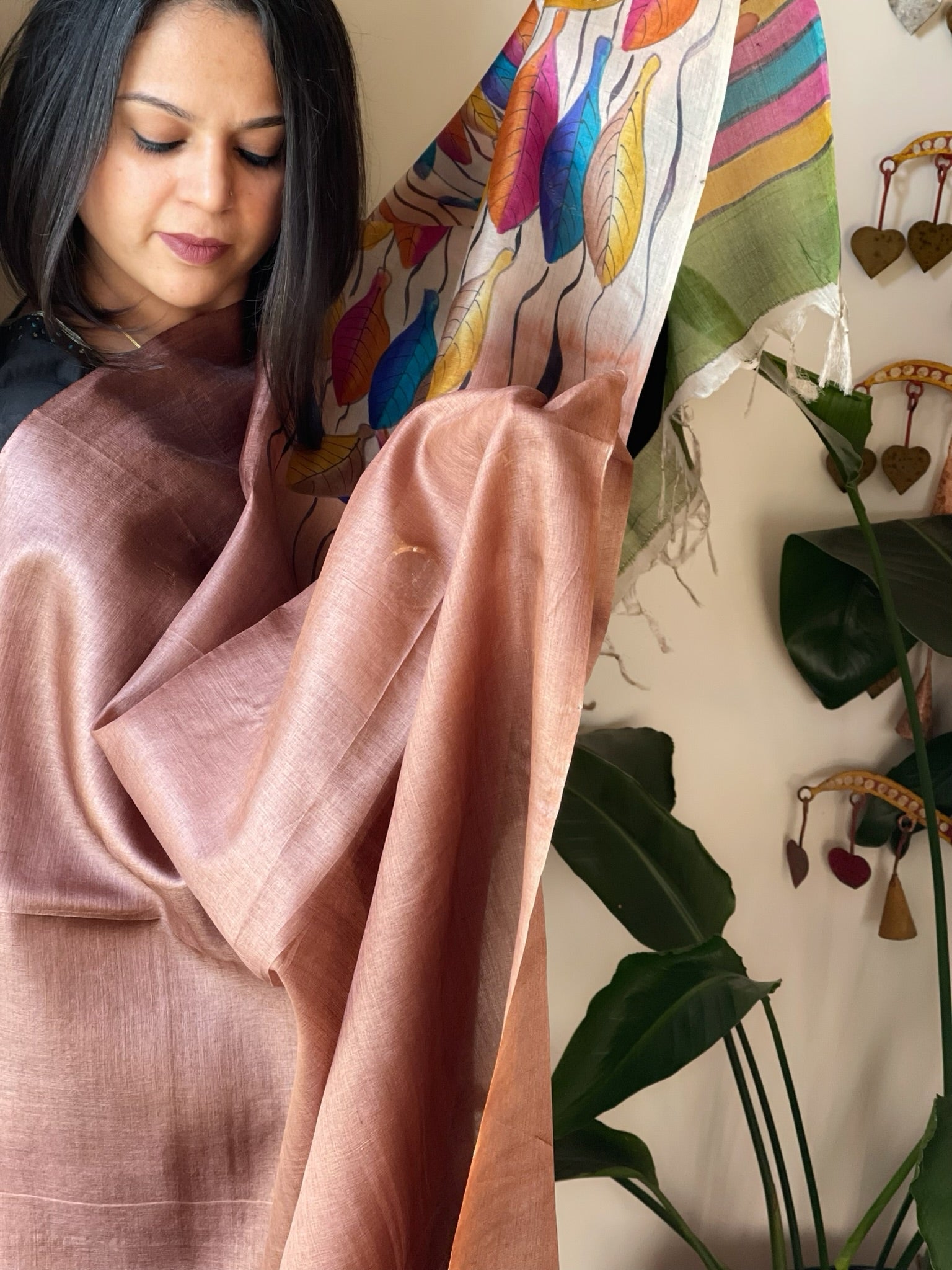 Handpainted Dupatta in Tussar Silk - Masakalee