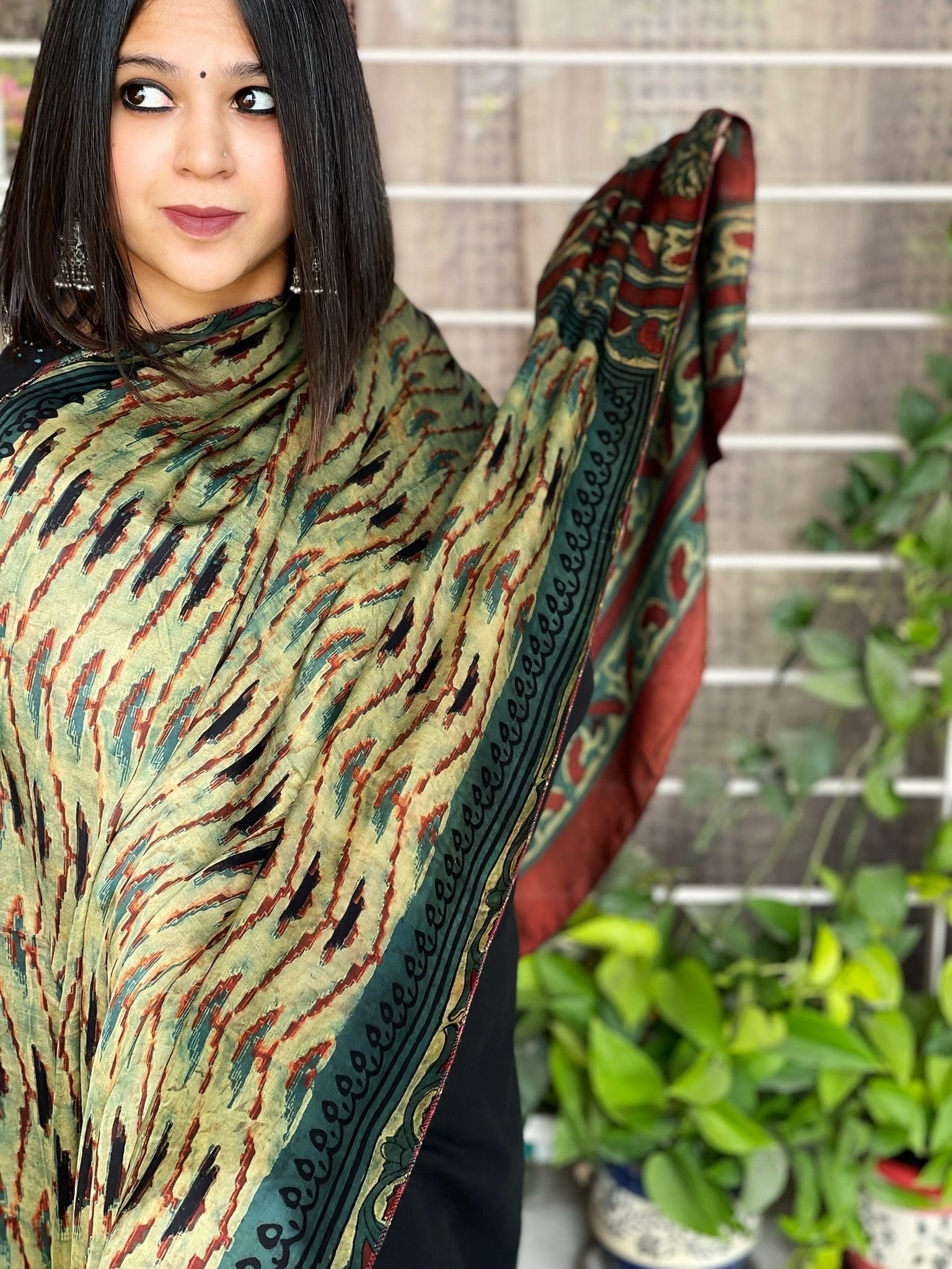 Handpainted & Handblock Printed Modal Silk Dupatta - Masakalee
