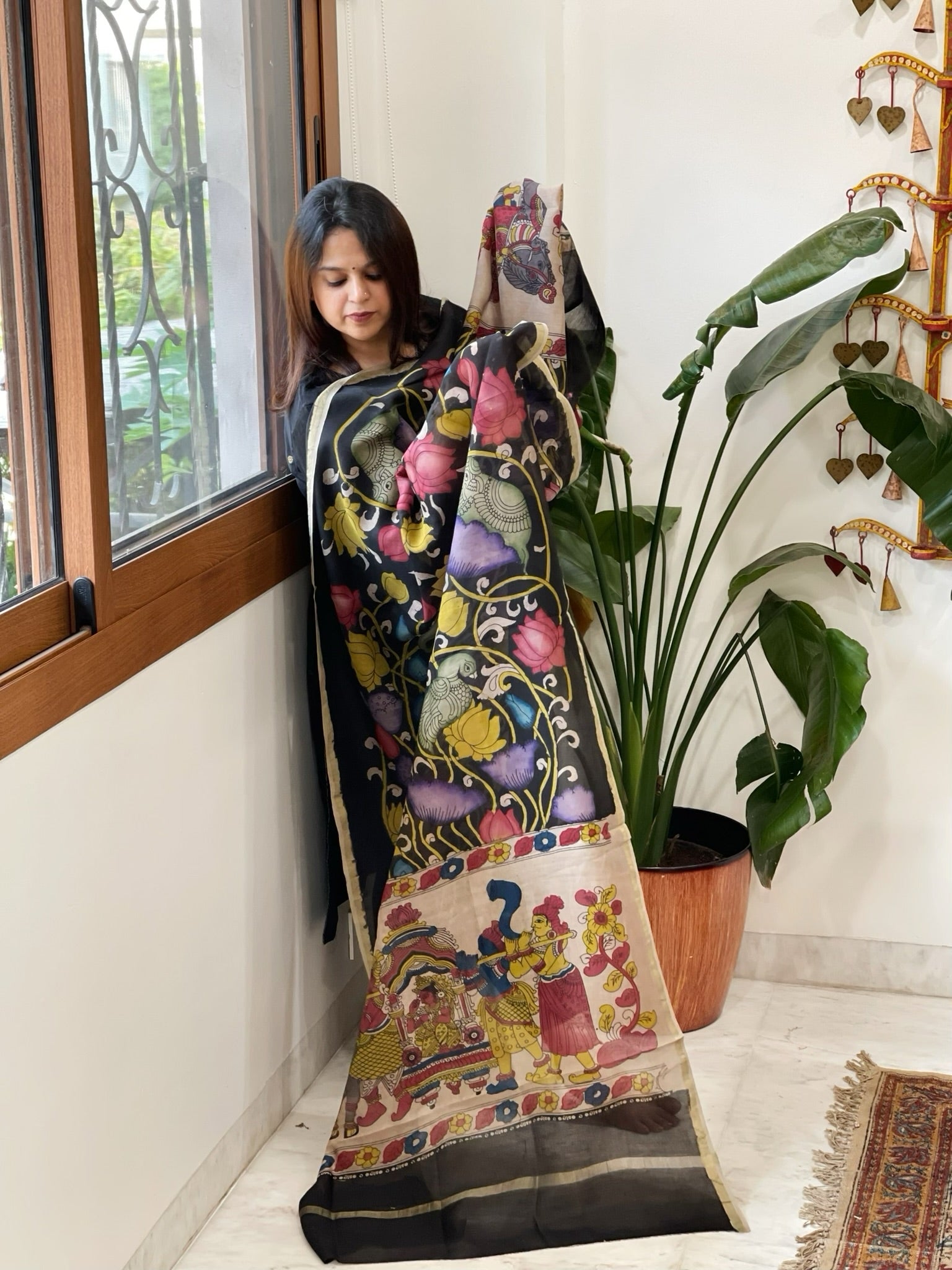 Handpainted Kalamkari Dupatta in Chanderi Silk - Masakalee