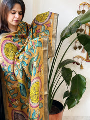 Handpainted Kalamkari Dupatta in Chanderi Silk - Masakalee