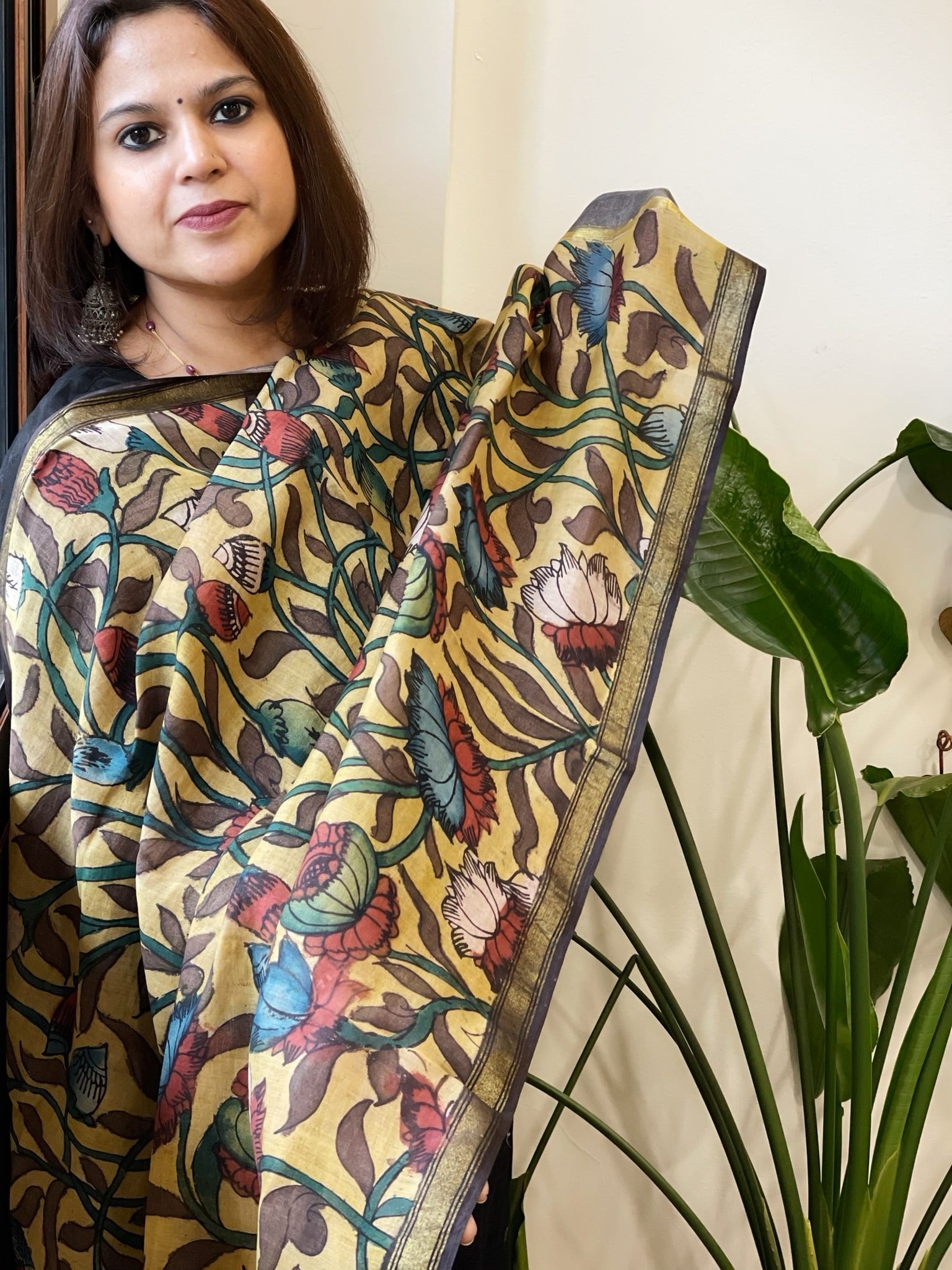 Handpainted Kalamkari Dupatta in Chanderi Silk - Masakalee