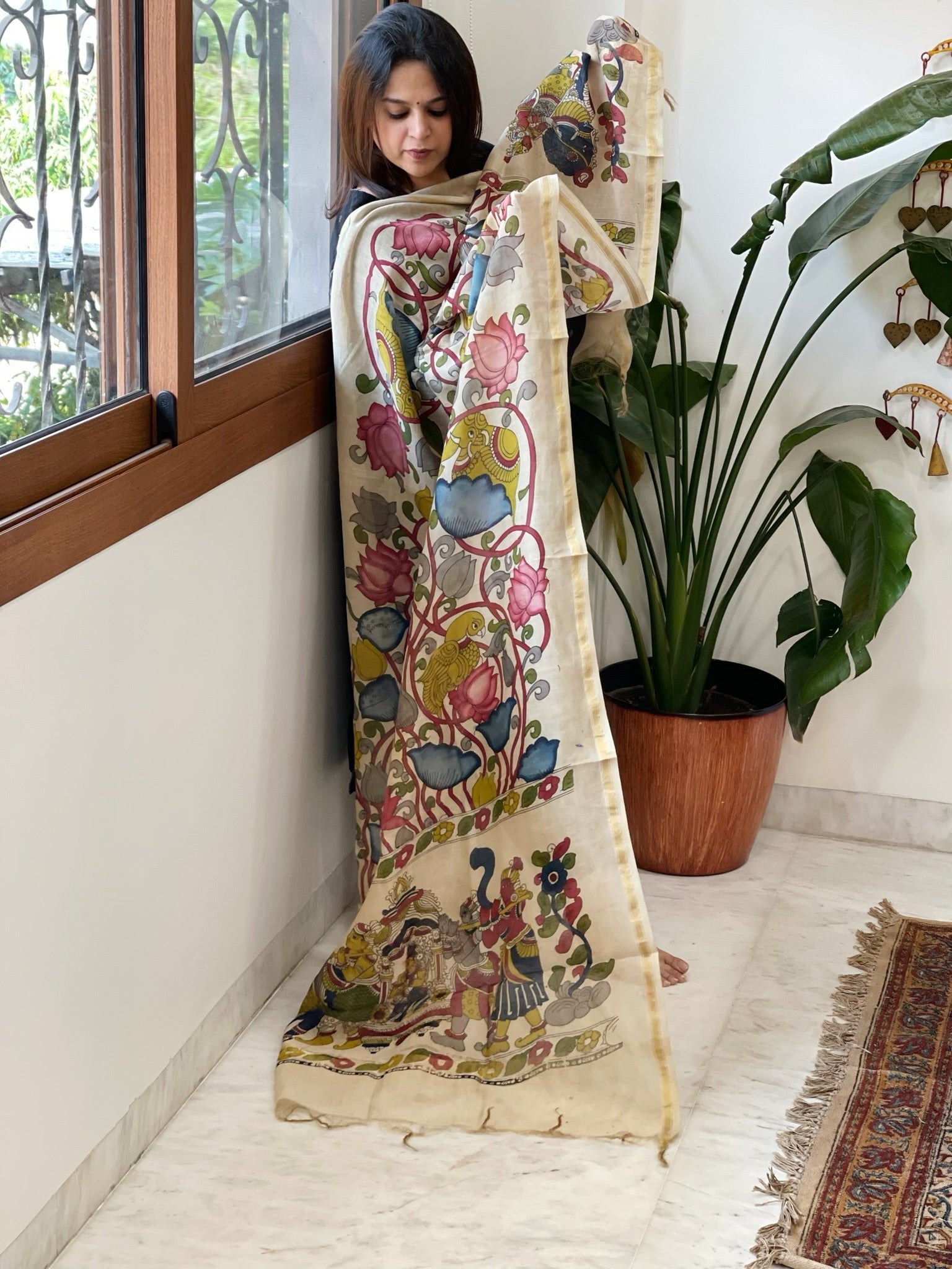 Handpainted Kalamkari Dupatta in Chanderi Silk - Masakalee
