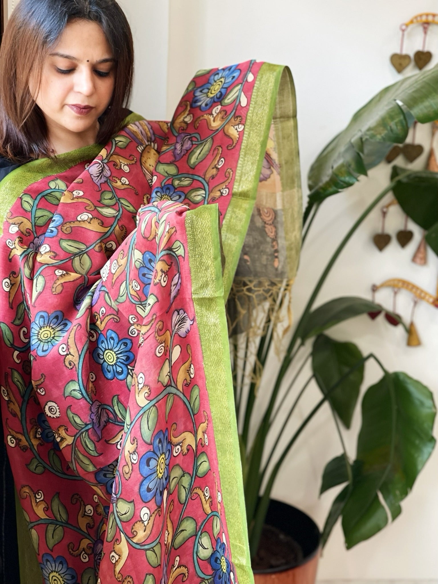 Handpainted Kalamkari Dupatta in Chanderi Silk - Masakalee