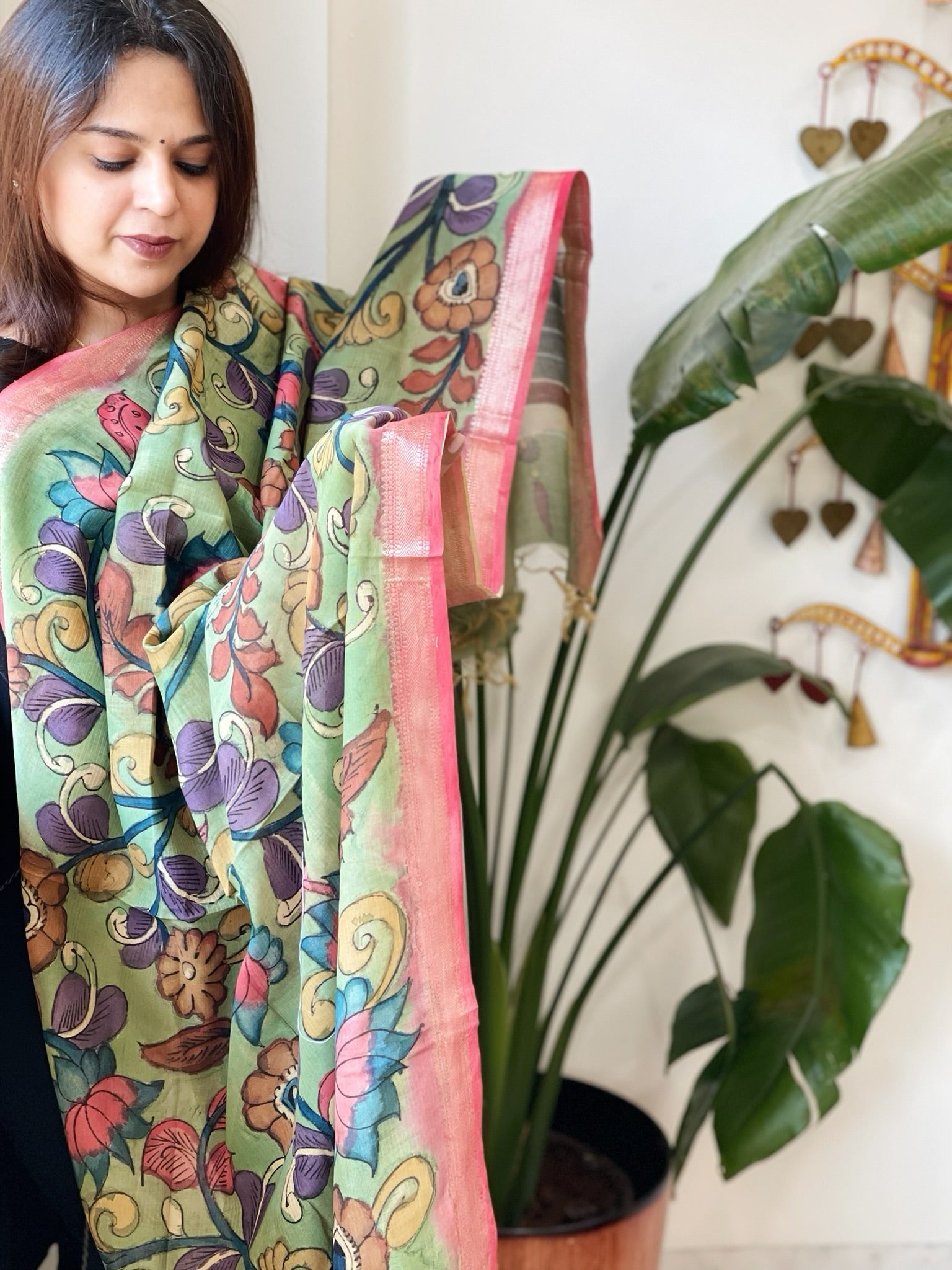 Handpainted Kalamkari Dupatta in Chanderi Silk - Masakalee
