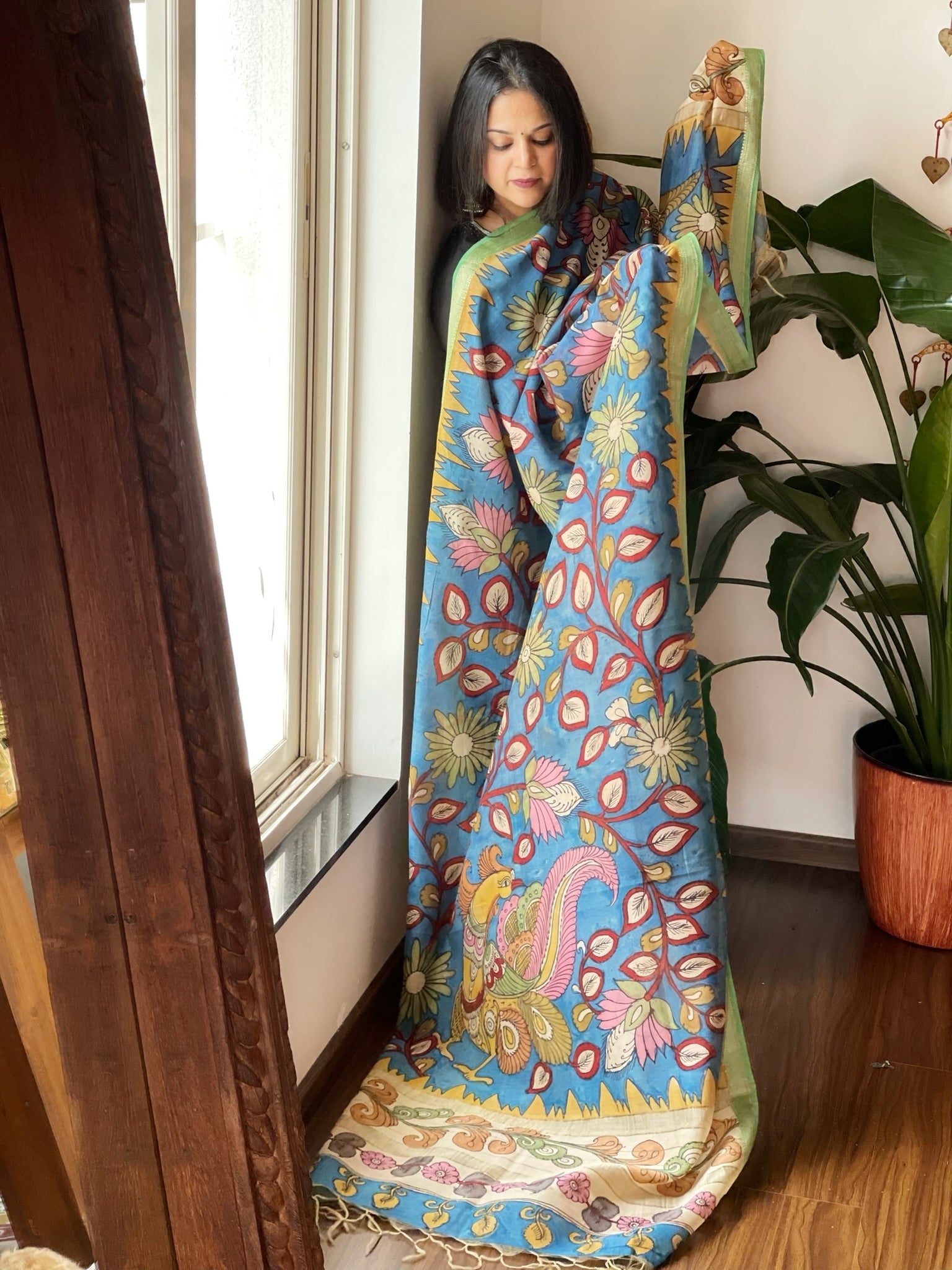 Handpainted Kalamkari Dupatta in Chanderi Silk - Masakalee