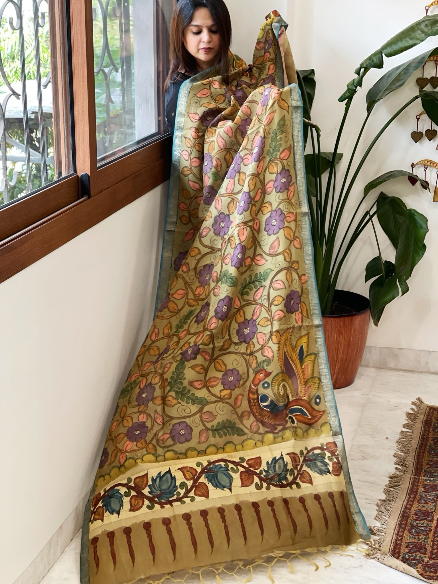 Handpainted Kalamkari Dupatta in Chanderi Silk - Masakalee