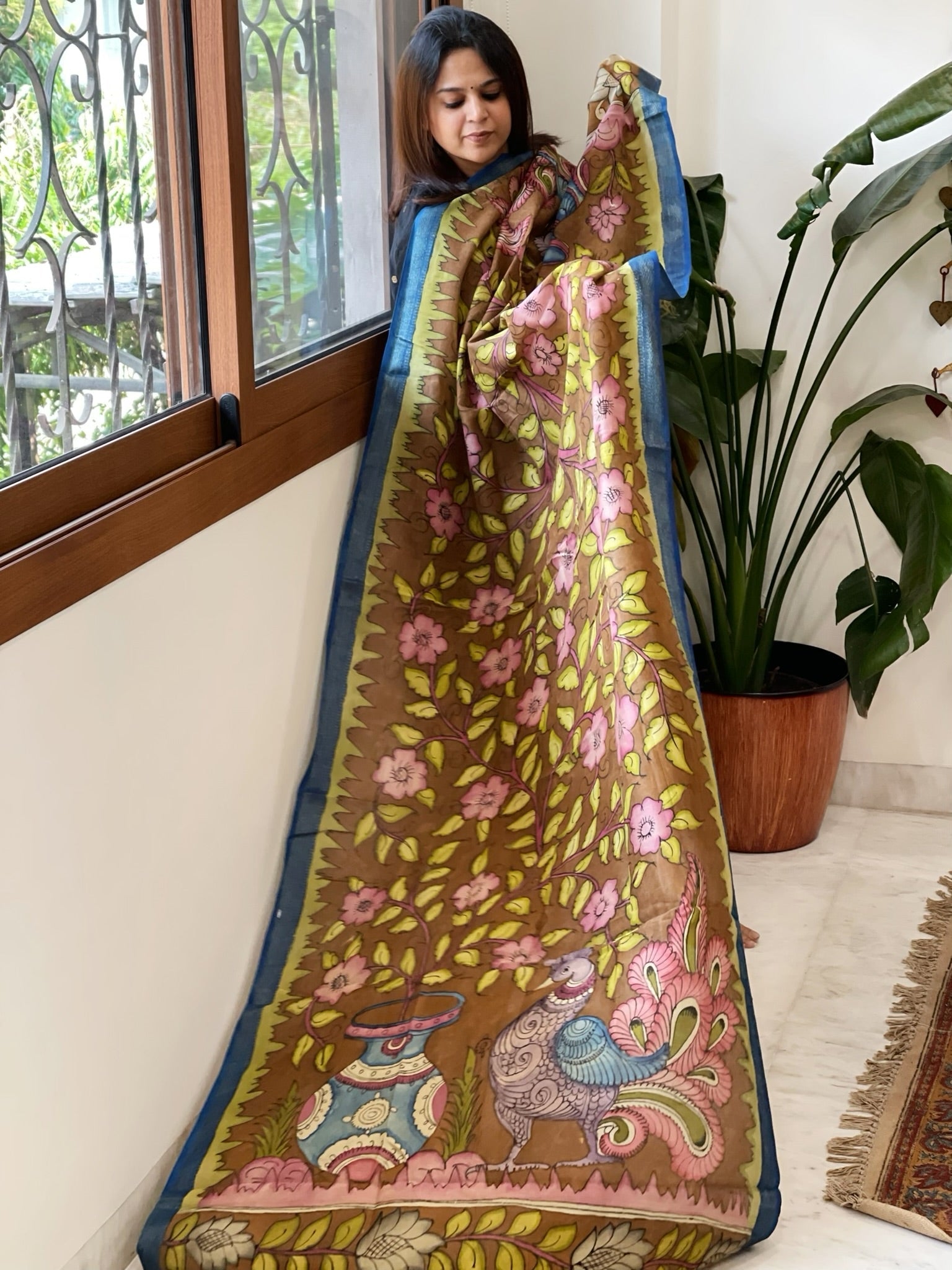 Handpainted Kalamkari Dupatta in Chanderi Silk - Masakalee