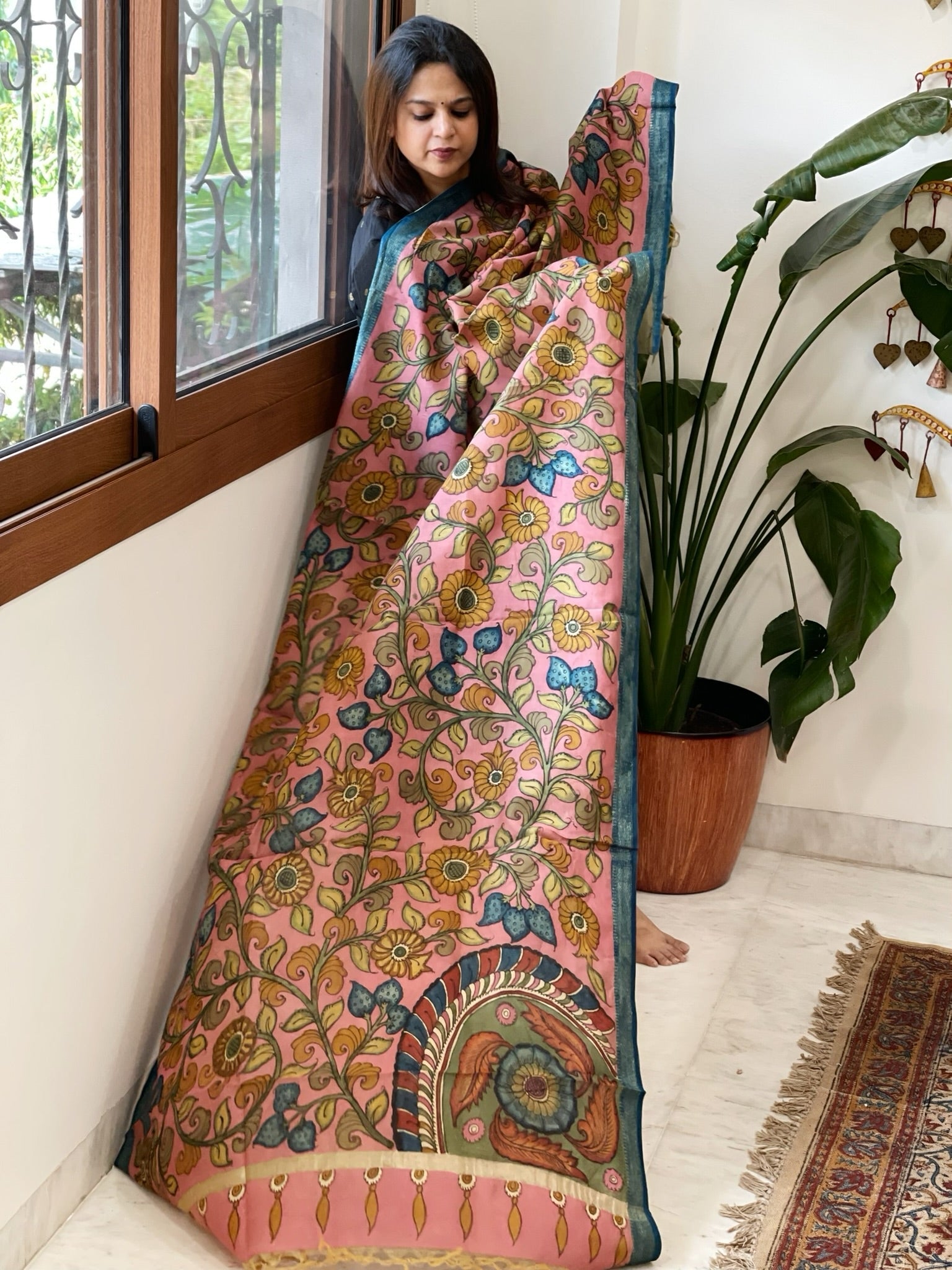 Handpainted Kalamkari Dupatta in Chanderi Silk - Masakalee