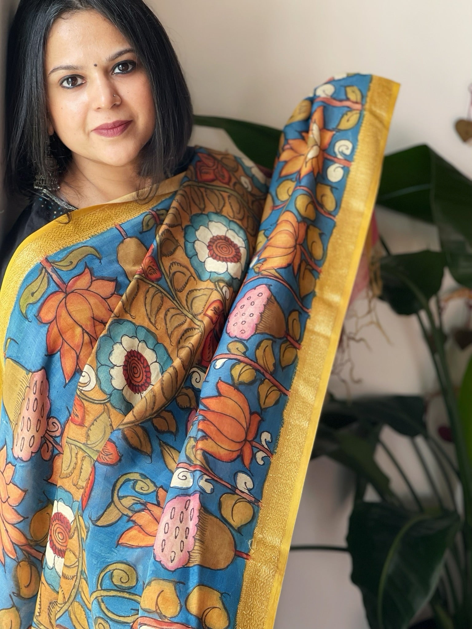 Handpainted Kalamkari Dupatta in Chanderi Silk - Masakalee