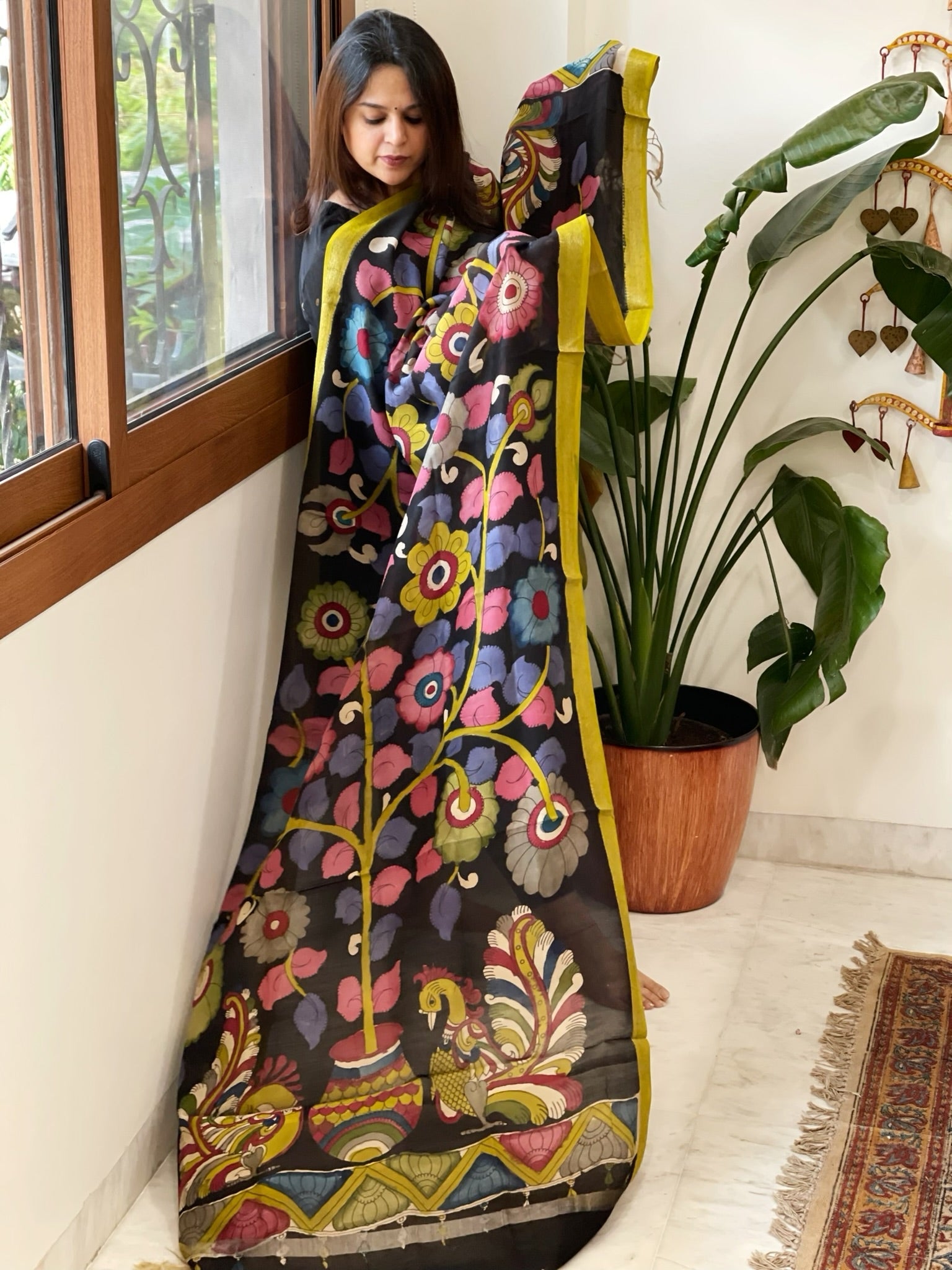 Handpainted Kalamkari Dupatta in Chanderi Silk - Masakalee