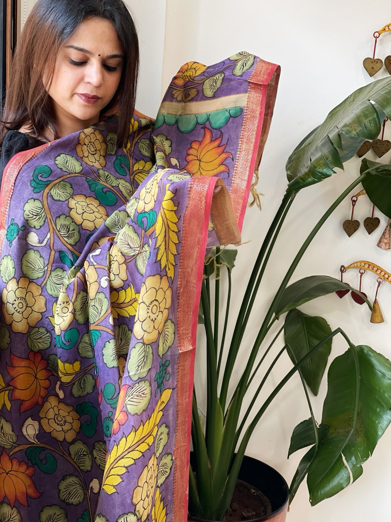 Handpainted Kalamkari Dupatta in Chanderi Silk - Masakalee