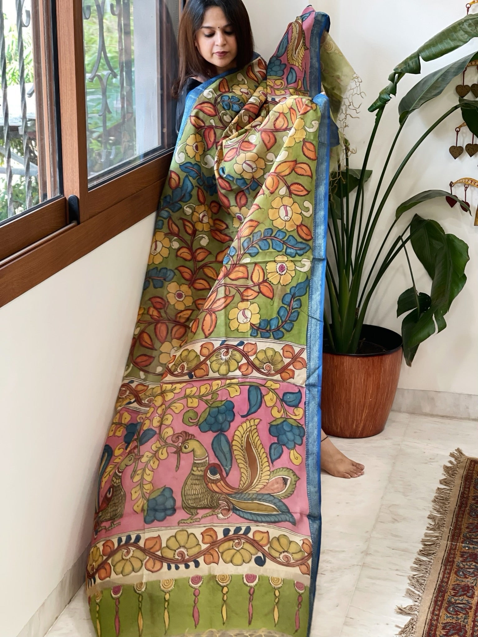 Handpainted Kalamkari Dupatta in Chanderi Silk - Masakalee