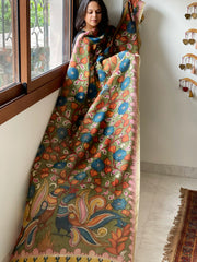 Handpainted Kalamkari Dupatta in Chanderi Silk - Masakalee