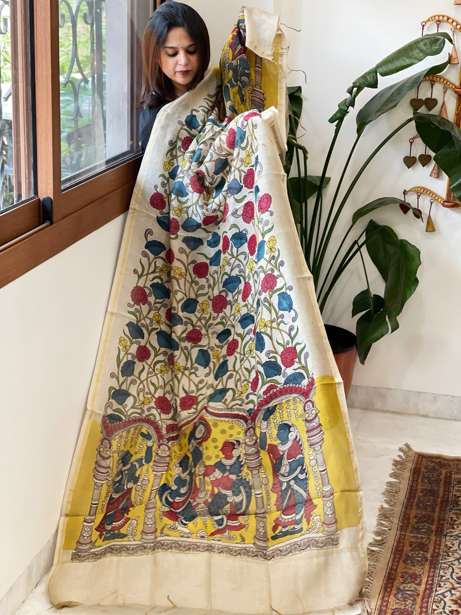 Handpainted Kalamkari Dupatta in Chanderi Silk - Masakalee