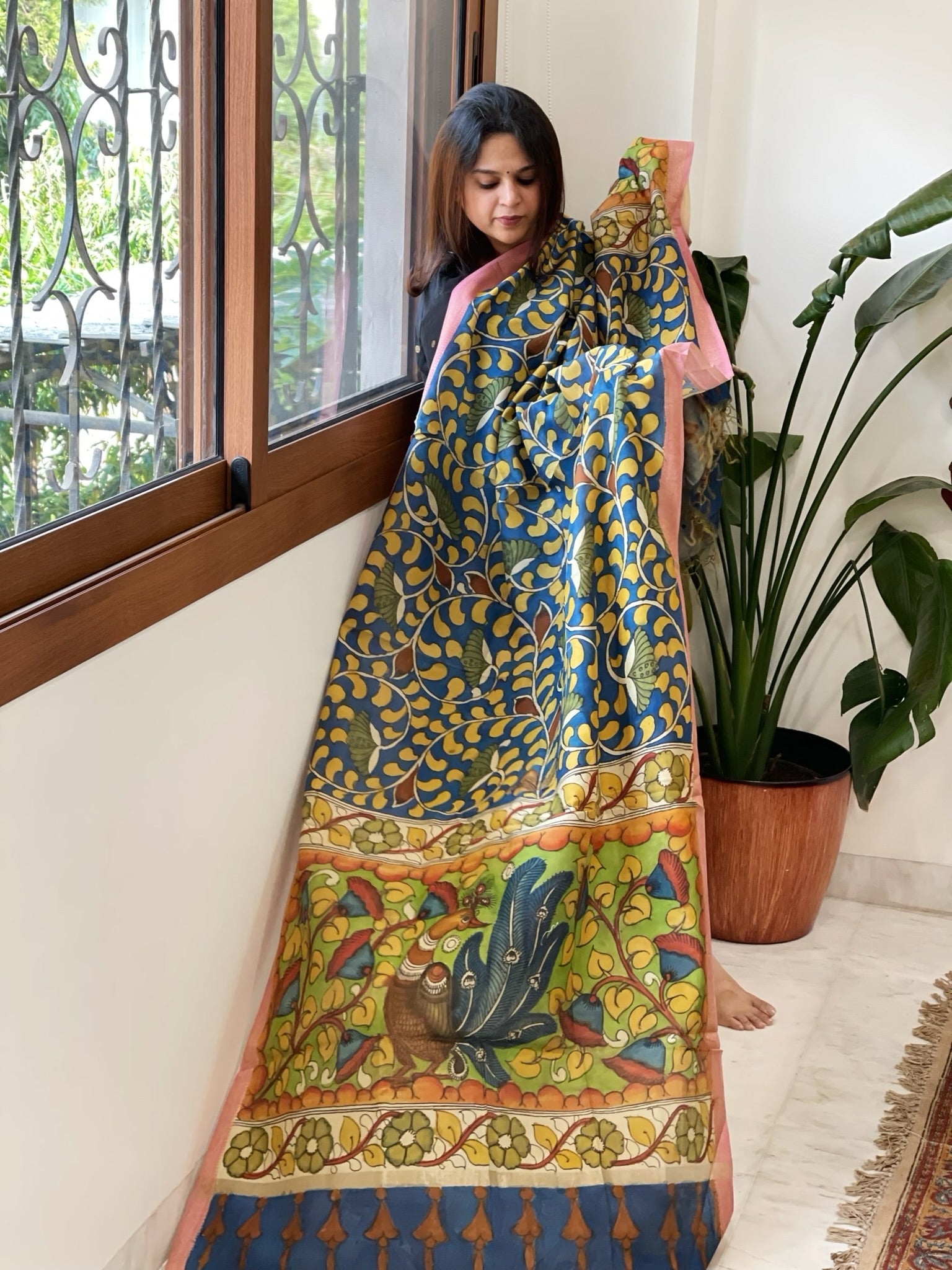 Handpainted Kalamkari Dupatta in Chanderi Silk - Masakalee