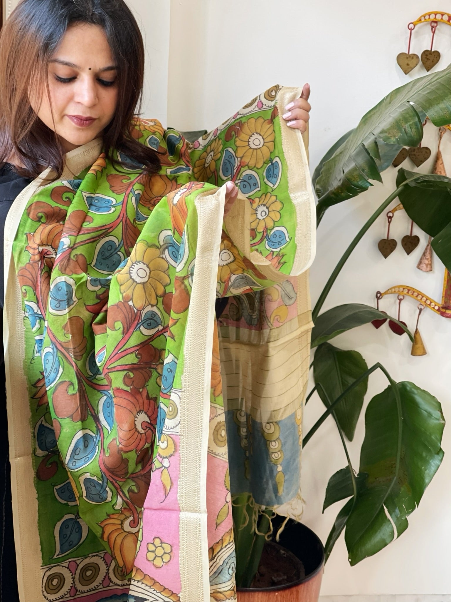 Handpainted Kalamkari Dupatta in Chanderi Silk - Masakalee