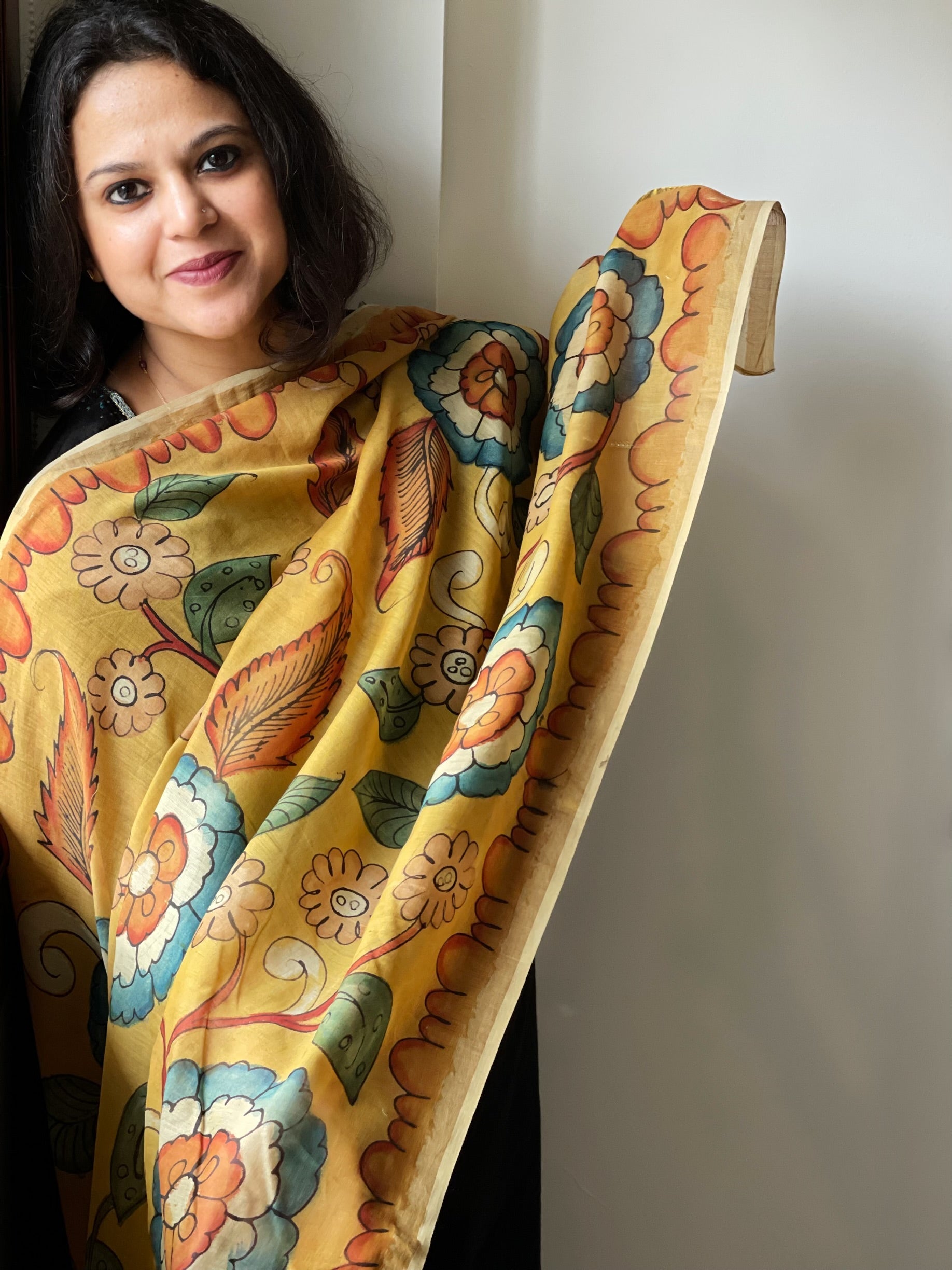 Handpainted Kalamkari Dupatta in Chanderi Silk - Masakalee